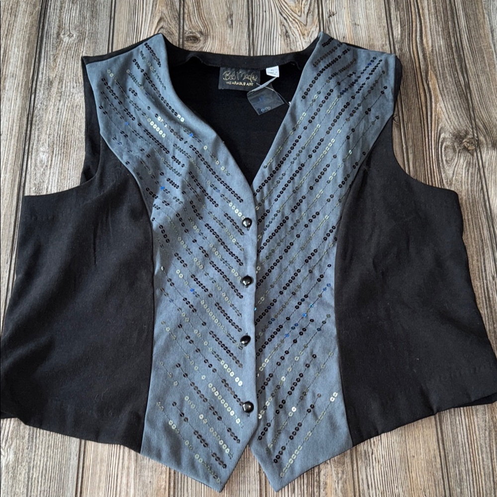 Bob Mackie Black and Silver Sequin Vest xl